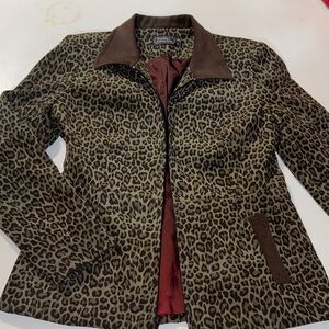 Vintage Bentley Arbuckle Leopard Print Blazer w/ Brown Accents & Red Wine lining